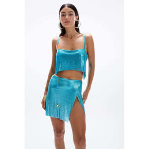 New CIN CIN Paradiso Chainmail Top in Oceania blue crop sparkle